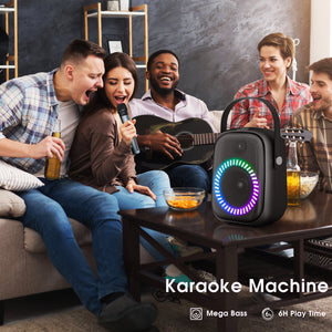 Portable Karaoke Machine with Dual-Mic, Bluetooth, LED Light, FM Radio, IPX6 Splash Proof…